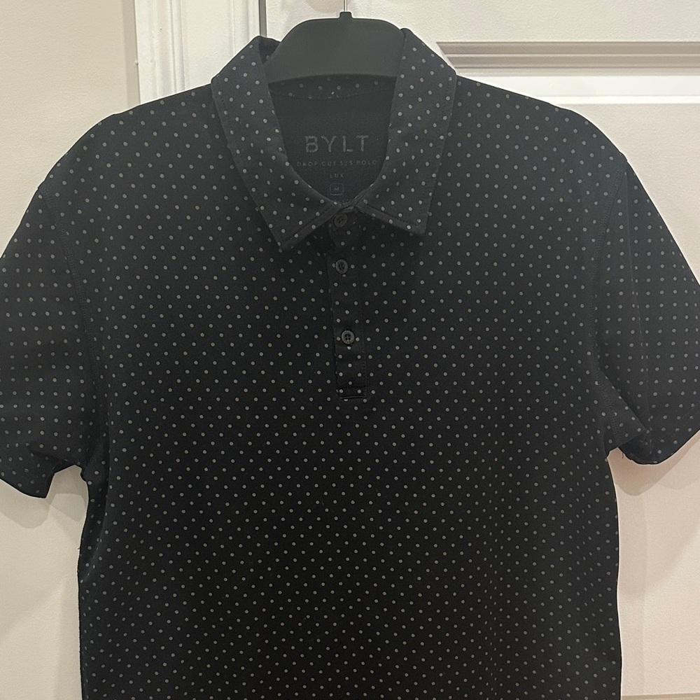 BYLT Men's Drop Cut Lux Black Polka Dot Polo